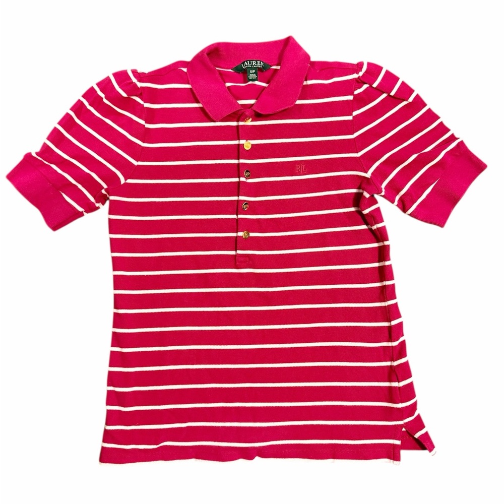 Ralph Lauren Striped Fuchsia and White Striped Polo
